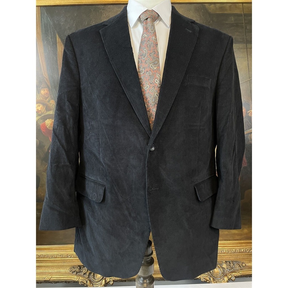 StudioSuits 48R Bespoke Black Corduory 100% Cotton 2Btn Blazer Jacket Sport Coat
